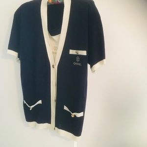 Navy & off white Chanel cardigan with matching camisole. In perfect condition.